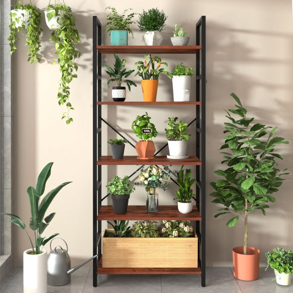Yoobure 5 Tier Bookshelf - Tall Book Shelf Modern Bookcase for CDs/Movies/Books, Rustic Book Case Industrial Bookshelves Book Storage Organizer for Bedroom Home Office Living Room Brown - Image 7