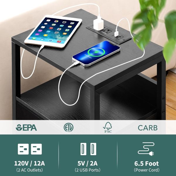 Yoobure Nightstand with Charging Station, LED Night Stand with Fabric Drawers and Storage Shelf for Bedroom, Nightstands Bedside Tables with USB Ports & Outlets, Small Night Stands, Bed Side Table - Image 7