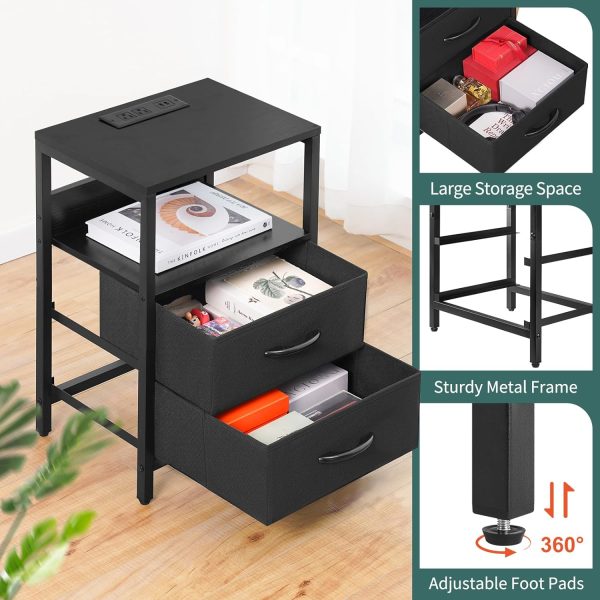 Yoobure Nightstand with Charging Station, LED Night Stand with Fabric Drawers and Storage Shelf for Bedroom, Nightstands Bedside Tables with USB Ports & Outlets, Small Night Stands, Bed Side Table - Image 8